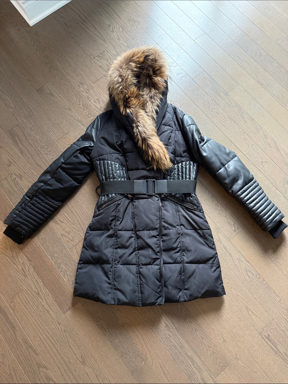 Diamond Supply Co. Black Puffer Coat with Fur-Trim Hood